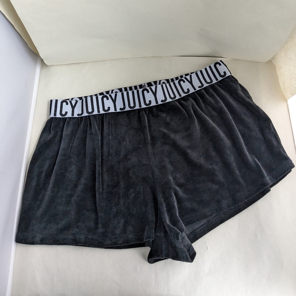 Juicy Couture Black Velvet Rhinestone Sleep Pajama Shorts Sz L - Picture 3 of 5